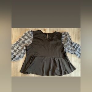 Ashley Stewart Size 34/36 Plus Size Blouse Sheer Sleeves Black New W / Tags